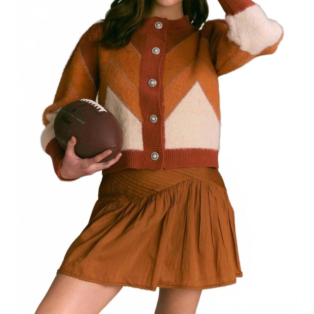 NEW ALLISON NEW YORK fuzzy chevron cardigan in terracotta